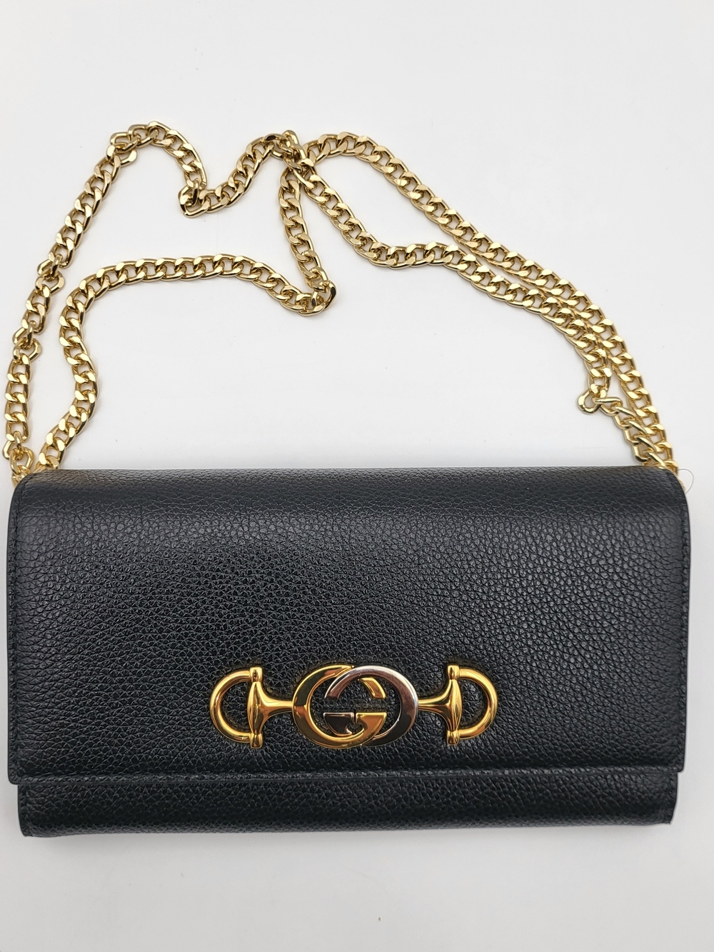 Gucci Zumi Posilipo Black Pebbled Calfskin Leather Long Wallet, Authentic w/COA